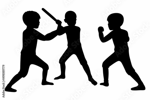 Highly Detailed Digital Art of Children Silhouettes Playing with Light Sabers, Futuristic Warrior Minimalist Sci-Fi Character Design in 4K Resolution, Dynamic and Imaginative Scene