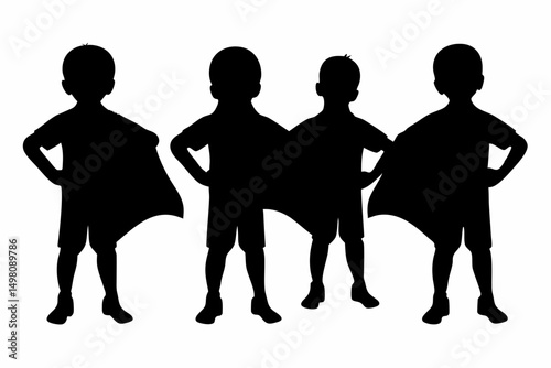 Vibrant and Playful Silhouettes of Four Young Children, Detailed and Whimsical Digital Illustration with Dynamic Poses, Colorful Design in High Resolution 4K Quality

