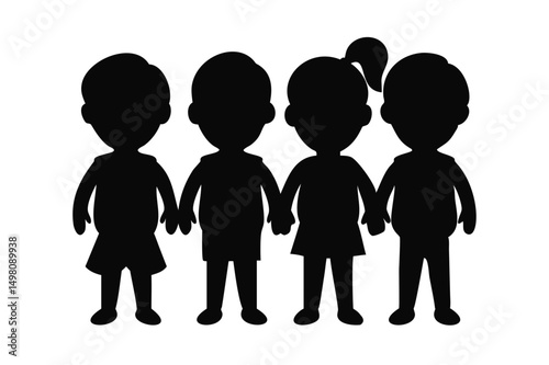 Minimalist Black and White Silhouettes of Toddlers and Children in Simple Flat Line Art Design, Clean and Playful Illustrations with Cute and Friendly Style