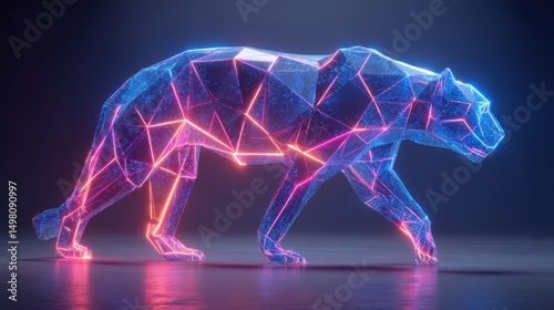Wallpaper Mural Radiant Low-Poly Animal Design Composed of Neon Wireframe Edges and Digital Patterns Showcasing Artistic Innovation and Modern Aesthetics Torontodigital.ca