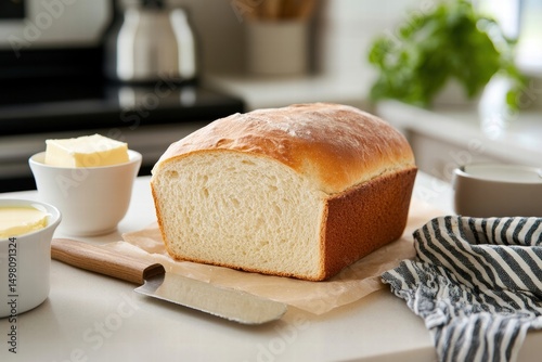 White sandwich bread on wooden board