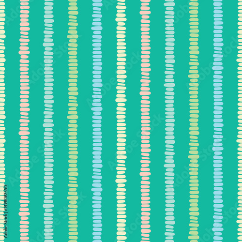 Line columns pattern wrapping paper design. Tiny doodle stripes repeat vector textile in green, blue, yellow and orange.