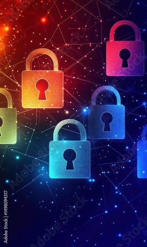 Colorful Padlocks Network Security Digital Data Protection