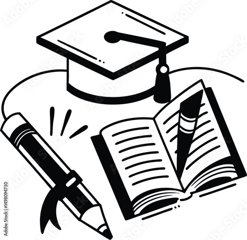graduation cap and books