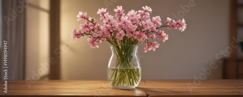 Wallpaper Mural Spring blooms in glass vase, wooden table, warm lamplight , beauty, still life, flowers Torontodigital.ca