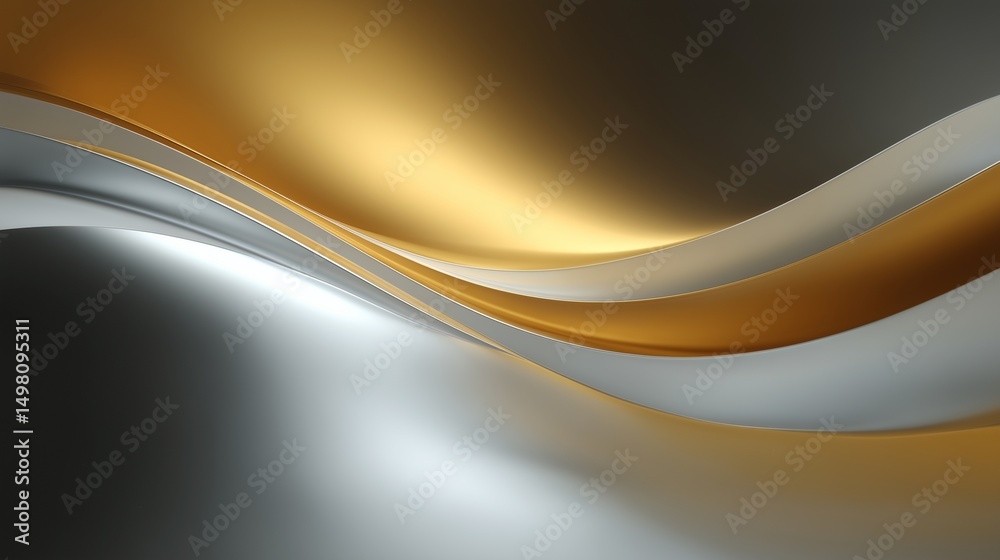 Obraz premium Metallic waves in sunset hues shimmer over deep shadows in layered motion