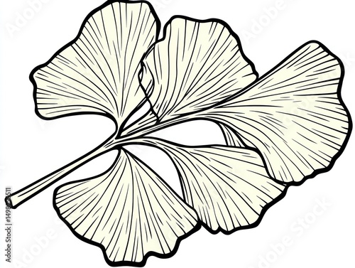 Ginkgo Biloba leaf illustration, botanical art, white background, nature design