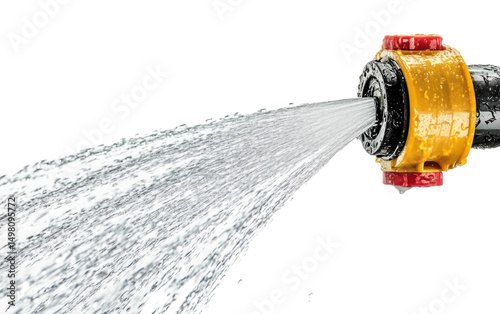 Yellow and red hose is spraying water
