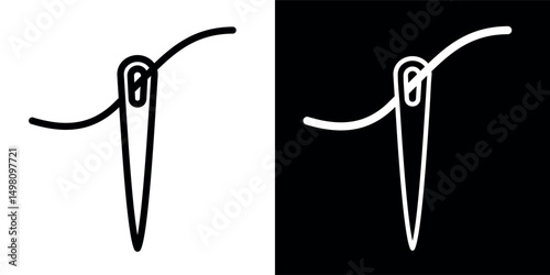 Sewing needle and thread icon. Attribute of tailor, needlework or seamstress. Symbol of sewing, fabric or factory.