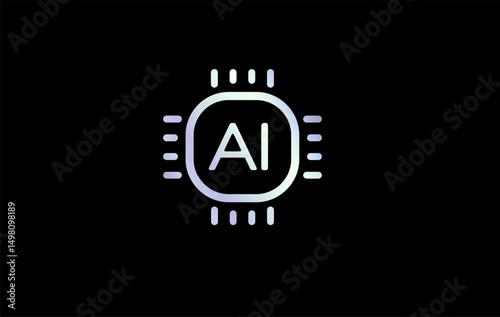 AI chip logo with futuristic microprocessor icon and tech glow. Suitable for artificial intelligence apps, machine learning, smart tech branding. Clean minimal symbol. Vector illustration.