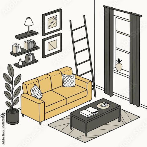 Cozy Interior Design: A modern and inviting living space, meticulously designed with sleek furniture and decorative elements, creating a harmonious and stylish ambiance.