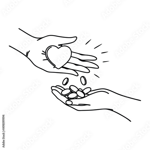Red Blood Cells and Hands Giving Heart Vector for Donation Concept