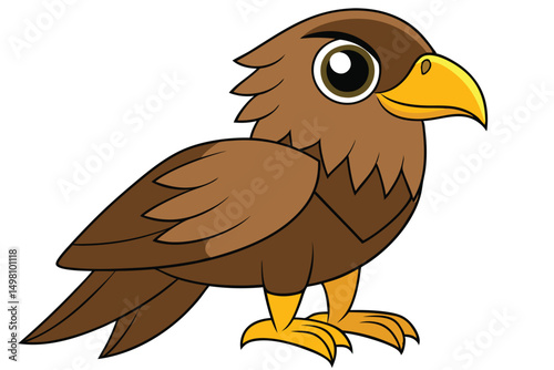 Cartoon Brown Hawk with Yellow Beak and Talons Illustration Image