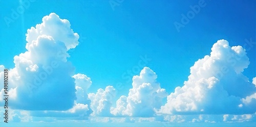 Serene landscape featuring fluffy white cumulus clouds scattered across a vibrant azure sky  Perfect for travel, nature, and weather-related projects  Ideal for calming backgrounds , sky,  background