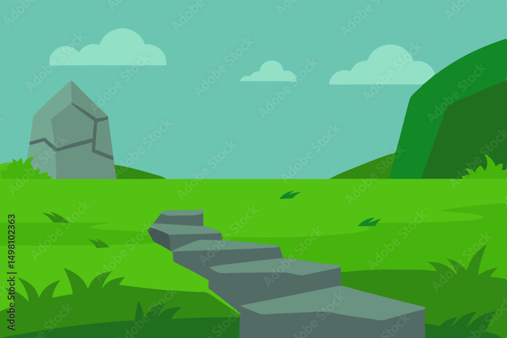 Fototapeta premium Rural summer landscape vector illustration with a house and field under a blue sky