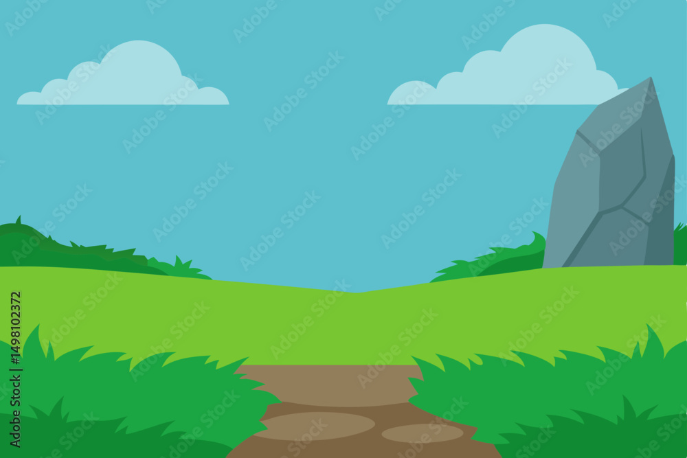 Fototapeta premium A vector illustration of a summer landscape with green trees, hills, and a blue sky with clouds