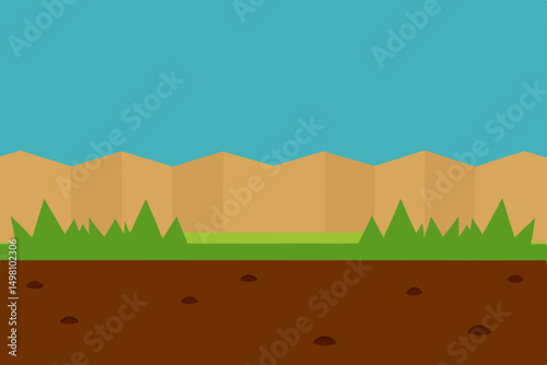 Green meadow landscape with a vector fence, perfect for summer or spring nature illustrations under a bright sky