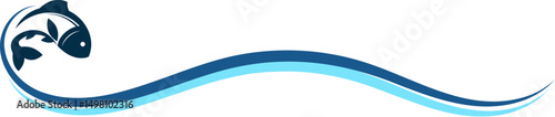 Fish silhouette on long blue wave design