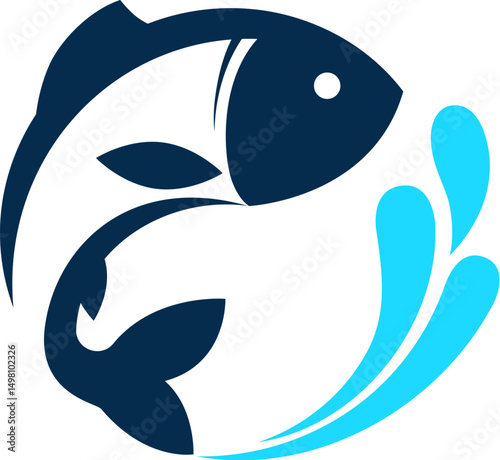 Simple silhouette of fish on blue waves