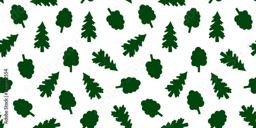 minimal seamless pattern with green forest tree silhouettes on white background – pine and deciduous flat trees vector for wrapping, packaging, eco design