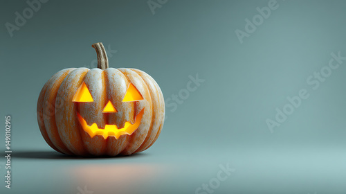 Spooky Halloween Pumpkin with Glowing Carved Face photo