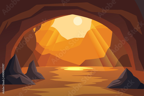 Sunrise tent camping on an orange desert dune landscape with a silhouette of a camel and Egyptian pyramids