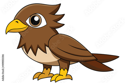 Cartoon Brown Hawk Bird Character with Yellow Beak and Feet Illustration