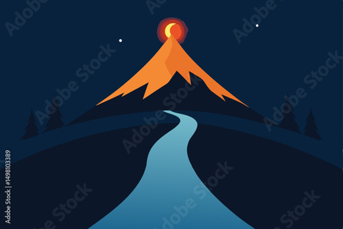 mountain landscape in the night with the moon