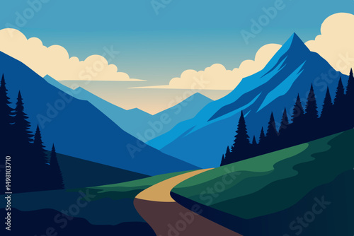 mountain landscape with lake and mountains