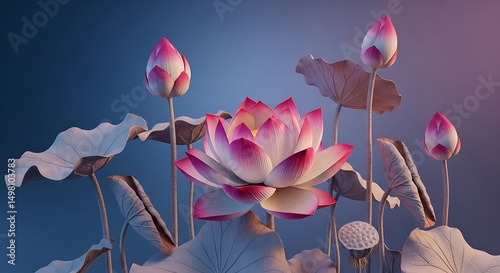 Elegant Lotus Flowers with 3D Effect – Spiritual and Calm Decor
