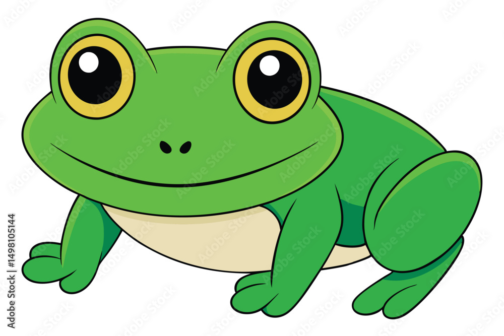 Cartoon Image of a Happy Green Frog with Yellow Eyes and Black Pupils Cartoon Image of a Happy Green Frog with Yellow Eyes and Black Pupils