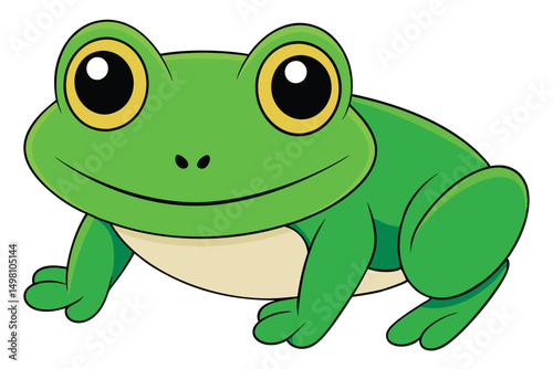 Cartoon Image of a Happy Green Frog with Yellow Eyes and Black Pupils