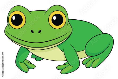 Cartoon Green Frog with Big Yellow Eyes and Black Pupils Illustration on Background