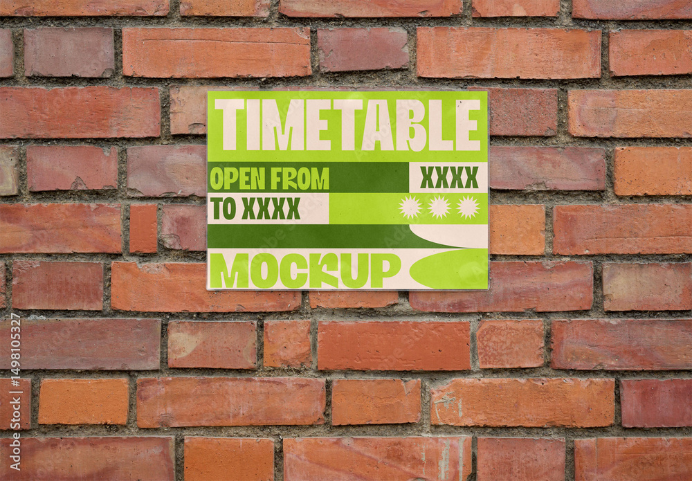 Timetable In Wall Model Timetable Mockup on Brick Wall in Barcelona Stock Template | Adobe Stock