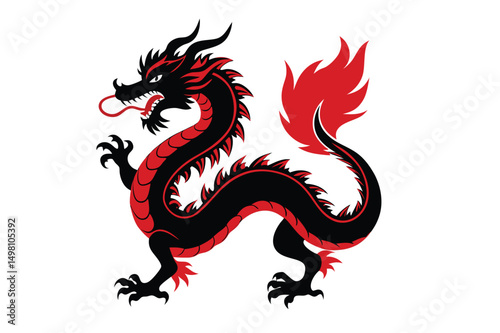 Dragon silhouette vector art illustration. Traditional  Chinese Dragon Silhouette with Zodiac Symbol and Crawling Details.  dragon logo design.