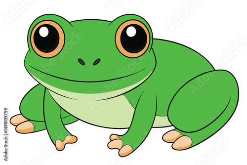 Illustration of a Smiling Green Cartoon Frog with Large Eyes Looking Forward