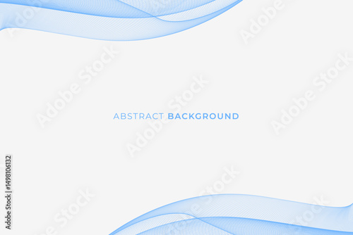 Abstract white background with blue wave lines framing top and bottom and empty space. Perfect for background, business, template, presentation, or digital project.