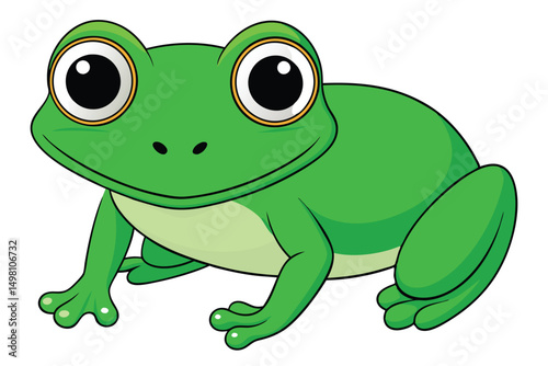 Cartoon Illustration of a Happy, Bright Green Frog with Large Eyes and Smiling Face