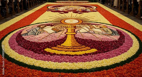 Corpus christi floral carpet art religious event church flower arrangement design celebration tradition faith culture