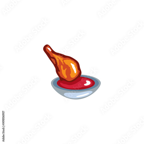 Chicken fry with sauce icon logo flat vector design