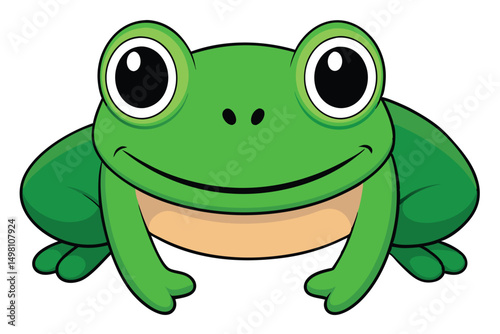Smiling Green Cartoon Frog with Large Eyes and a Light Brown Stomach Illustration