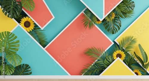 Abstract Geometric Background with Tropical Leaves
