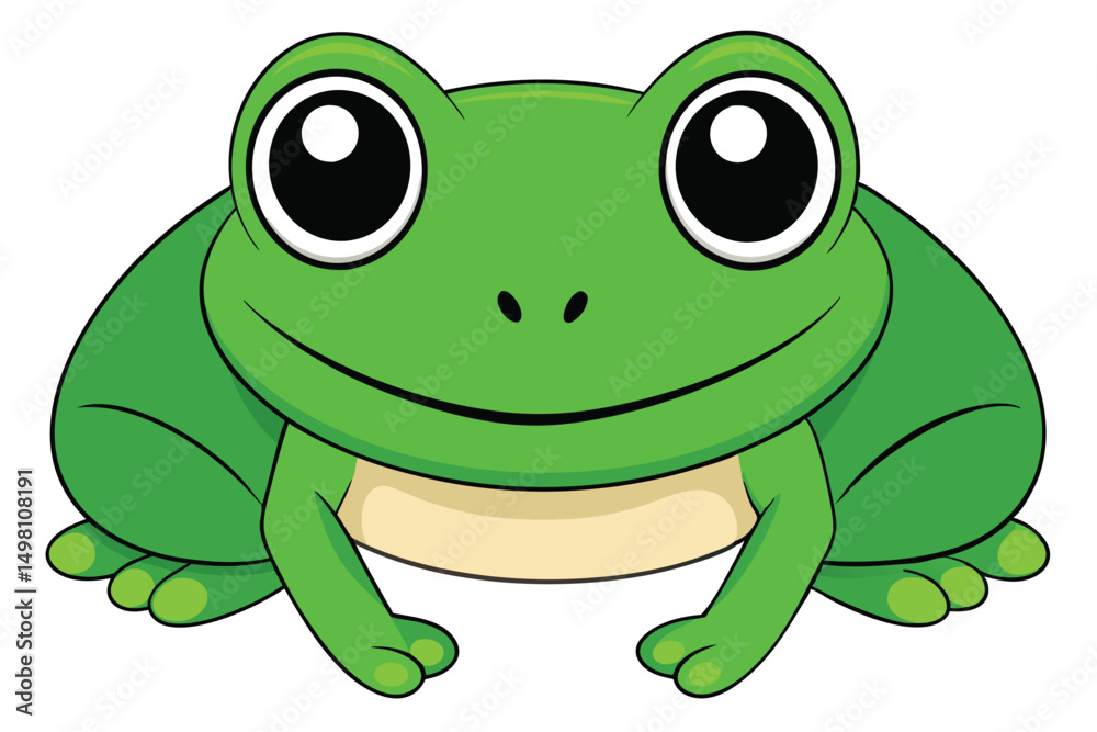 CartoonStyled Green Frog with Large Eyes and a Gentle Smile in Vector Format CartoonStyled Green Frog with Large Eyes and a Gentle Smile in Vector Format