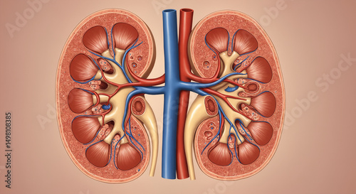 Human kidney cortex and medulla illustration