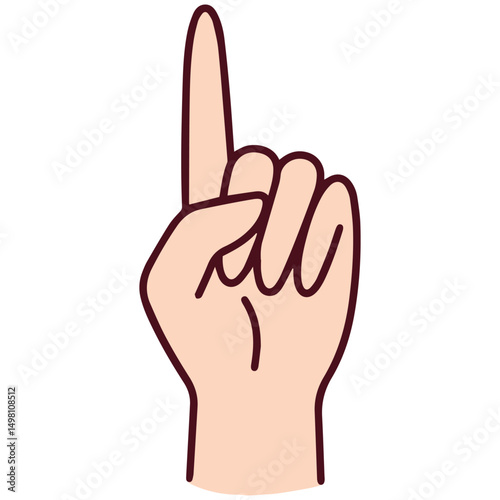 Flat vector illustration of Chinese hand gesture representing number 1 using upright index finger. Culturally specific method of finger counting in Mandarin