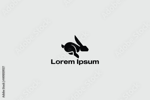 Silhouette of a rabbit jumping vector logo template