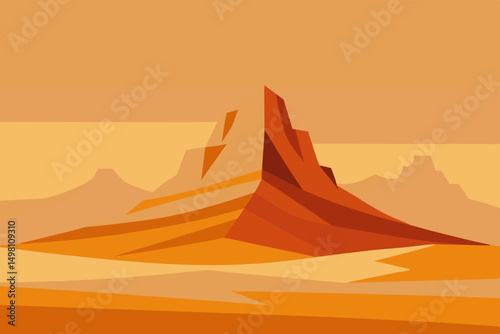 vastness of the desert plateau is interrupted by a towering peak