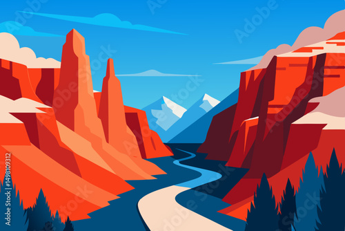 Majestic Waterfall Cascading from Two Large Cliffs Nature Landscape background