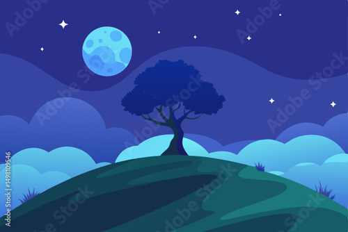 night landscape with moon
