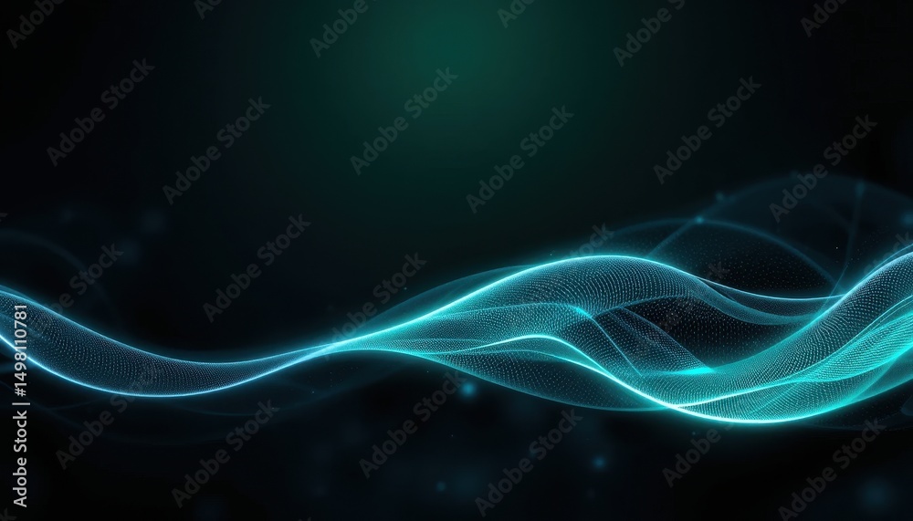 Fototapeta premium Abstract Neon Glow Wave Background Teal, Black, and White Gradient Shimmer Effect
